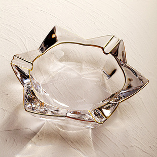 欧式潮流创意水晶玻璃烟灰缸轻奢大气描金办公室摆件客厅家用烟缸