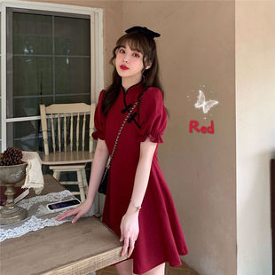 红色旗袍2024改良短款小个子，法式晨袍设计感敬酒服新娘伴娘服