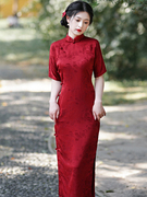 古法传统全开襟红色旗袍，一片式无省民，国风年轻款优雅结婚订婚礼服