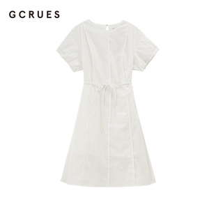 gcrues白色法式连衣裙2024V领收腰显瘦小众设计感裙子夏季女