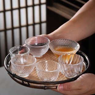 加厚玻璃小茶杯耐热日式锤纹，品茗杯家用水晶透明茶杯功夫茶具个人