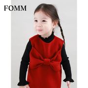 fomm女童装法式红色羊毛双面，呢大衣蝴蝶结连衣裙斗篷宝宝新年套装