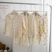 亲子装儿童棉纱睡衣，2024春季女童家居服，纯棉绉布套装中大童装