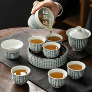 景德镇手绘青花瓷茶具套装，中式复古风，手写心经盖碗茶杯整套礼盒装