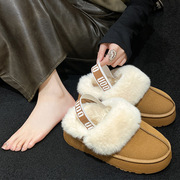潮流女鞋毛毛鞋设计师厚底鞋冬季室内纯色女士保暖靴子毛绒拖鞋