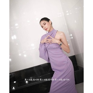 果小姐泰国 设计师 香芋紫单边袖露肩性感名媛时尚连衣裙