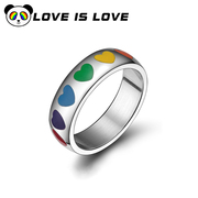 loveislove六色彩虹钛钢情侣戒指，女小众设计ins潮男指环个性尾戒