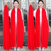 海滩大纱巾时尚围巾，女夏款中老年披肩3米玫，红色丝巾杭州丝绸纱巾