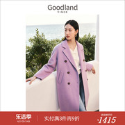 云感真丝羊毛Goodland美地女装2023冬季双排扣毛呢外套