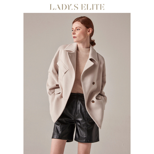 ladyselite慕裁羊毛羊绒，大衣女2023秋冬气质双排扣纯色外套