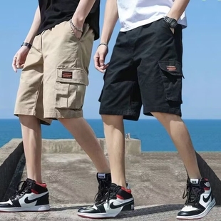 工装短裤男士休闲运动五分裤外穿宽松中裤子迷彩线上口袋夏季
