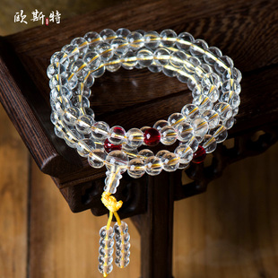 欧斯特108颗佛珠项链天然白水晶(白水晶)手链，饰品西藏佛珠玛瑙石手串女