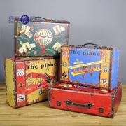 美式复古手提木箱 摄影道具收纳箱子老式物件仿古皮箱做旧整理箱