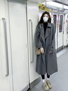 高级感灰色呢子大衣女秋冬装，韩系赫本风宽松大码长款毛呢外套