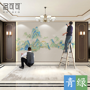 新中式国画山水墙布电视背景墙，壁纸客厅影视墙壁画千里江山图壁布