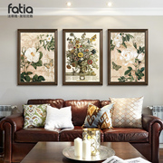美式客厅装饰画花卉三联画沙发背景墙挂画大芬油画村高级感壁画