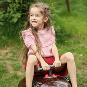 女童装娃娃公主领棉麻t恤宝宝洋气时髦中大童夏季短袖纯色上衣