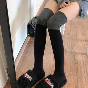 春秋黑色长筒袜日系jk高筒袜百搭显瘦灰色大腿袜子拼接过膝袜女
