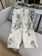 李亚男 裤型jujuju美 高级洋气 卷边设计重磅轻薄丝棉印花 阔腿裤