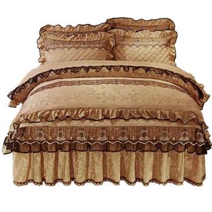 L欧式天鹅绒床裙式四件套夹棉加厚床罩4件套秋冬保暖被套床上用品