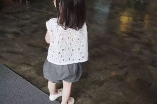 2023夏款韩国童装 镂空无袖背心T恤精致做工刺绣花朵短袖文艺范儿