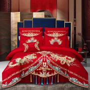 新婚庆(新婚庆)床上用品大红色全棉，贡缎四件套婚礼，喜庆床品六件套结婚被套