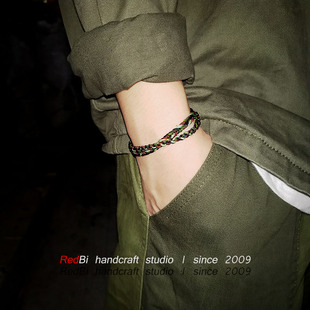 redbi赤兔军事风日系工装，军绿街头美式复古原创设计手绳男长款