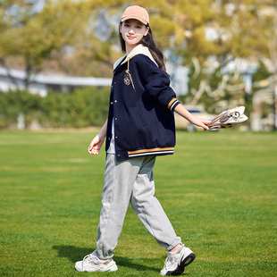 初中生春秋休闲套装女孩拉链衫棒球服高中生学院风减龄运动两件套