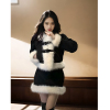 “雪域公主”韩系小香风设计感千金风毛领黑色外套半身长裙两件套