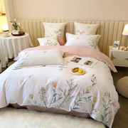 四件套全棉纯棉美式田园，花卉刺绣床单被套4件套，床上用品18m床