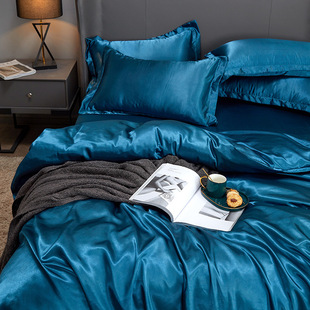 纯色仿真丝床上用品亚马逊跨境欧美单床单(单床单)被套枕套四件套代发