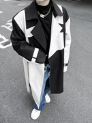 欧洲站设计感黑白撞色风衣外套男中长款休闲韩版宽松高级感大衣潮