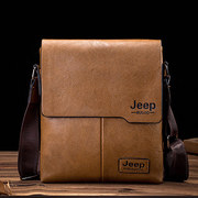 jeep吉普男士单肩斜挎包真皮，商务时尚背包软牛皮新竖款休闲小跨包