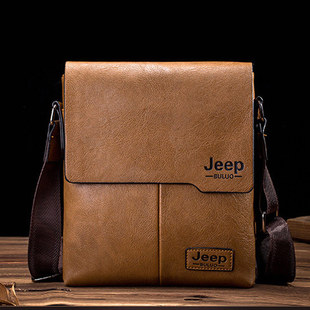 jeep吉普男士单肩斜挎包真皮商务时尚背包软牛皮新竖款休闲小跨包