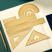 复古黄铜金属尺子套装三角尺半圆量角器直尺私人定制文具