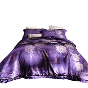 欧式高档奢华真丝四件套，紫色织提花g桑，蚕丝被套丝绸婚庆床上用品