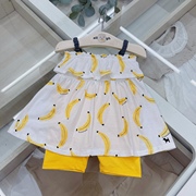 韩国原d童装夏款女童超薄软，纯棉香蕉吊带，上衣裙黄色打底中裤套装