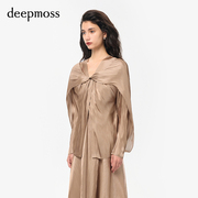 deepmoss设计感女装复古气质小众水泽披肩连袖荡褶上衣衬衫