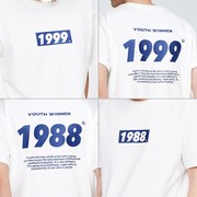 1986-2002复古出生年份数字宽松短袖，t恤男情侣装，夏季纯棉半袖上衣