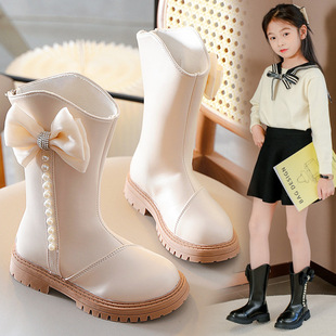 儿童靴女童单靴春秋季2024韩版洋气公主靴中大童小女孩长筒靴