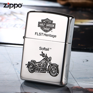 芝宝zippo打火机正版，纯银哈雷摩托车，男士zppo收藏礼物