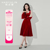 韩语琳红色长袖连衣裙女2024高级感法式气质收腰显瘦秋季裙子