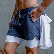 美式健身篮球运动短裤男跑步训练速干弹力双层带内衬假两件三分裤