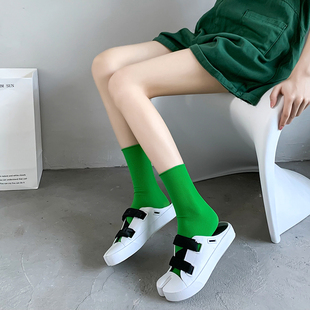 绿色袜子女士夏季超薄款中筒袜，天鹅绒短丝袜蓝色百搭堆堆袜长袜潮
