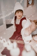 兰奕屋语原创酒红方，领羊毛波浪边背带蛋糕，长裙收腰冬季圣诞新年
