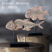 仿真化石鱼动物鱼骨标本，书房装饰摆件，复古艺术软装树脂工艺品