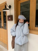 冬季baby蓝色短款羽绒服外套女设计感小众学生，韩版立领宽松小个子