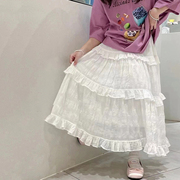 波拉韩国童装女童纱裙，2023夏季小女孩白色，长裙儿童仙气半身裙子