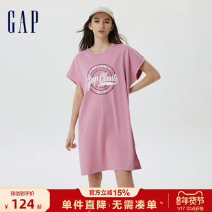 Gap女装夏季LOGO宽松运动短袖连衣裙学院风潮流T恤裙663388