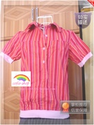外贸尚品桃红粉色竖条纹，翻领衬衫t恤(实物拍摄)huixing